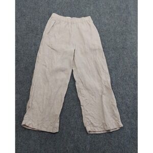 Cynthia Rowley Linen Pants Womens Small Beige Crop Wide Leg Pull On Beach Pocket
